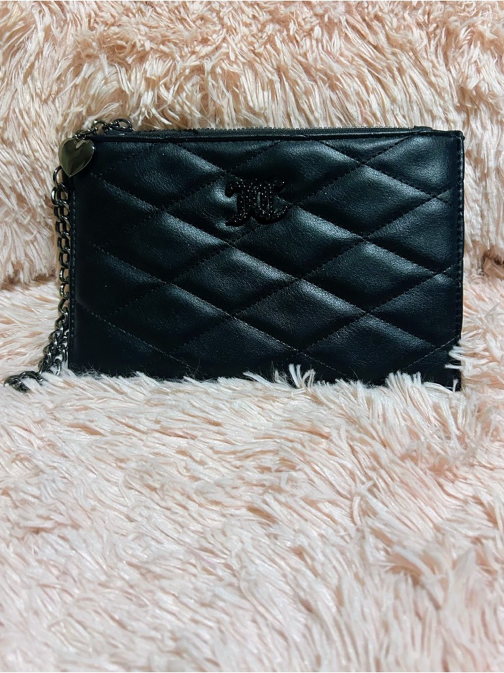JUICY COUTURE Quilted Black Leather Crossbody Clutch - Designer-Inspired